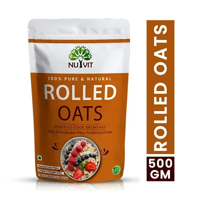 Nutvit Rolled Oats, High Protein  Fibre, Ready to Cook Breakfast, 100% Wholegrain Pouch (500 gm)