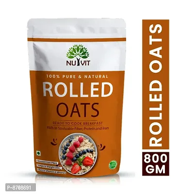 Nutvit Rolled Oats, High Protein  Fibre, Ready to Cook Breakfast, 100% Wholegrain Pouch (800 gm)-thumb0