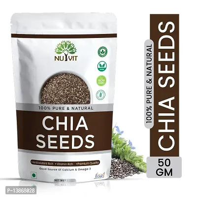 Nutvit Chia Seeds 50gram for Weight Loss, Diet Snack, Unroasted, Rich in Omega 3-thumb0