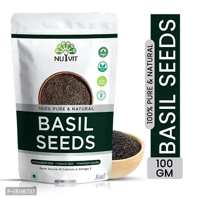 Nutvit Basil Seeds 100g - Tukmaria Seeds with high fibre and Omega 3 | Sabja Seeds | Seeds for Eating-thumb0
