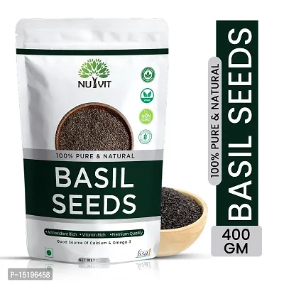Nutvit Raw Basil Seeds for Weight Loss  Enhance Body Health With Omega-3, Antioxidant 100% Natural  Effective Sabja Seeds Superfood Eating Seeds 400 GM