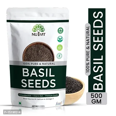 Nutvit Raw Basil Seeds for Weight Loss  Enhance Body Health With Omega-3, Antioxidant 100% Natural  Effective Sabja Seeds Superfood Eating Seeds 500 GM-thumb0