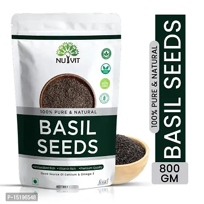 Nutvit Raw Basil Seeds for Weight Loss  Enhance Body Health With Omega-3, Antioxidant 100% Natural  Effective Sabja Seeds Superfood Eating Seeds 800 GM