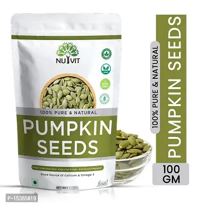 Nutvit Raw, Unroasted Pumpkin Seeds with protein, fiber, minerals for heart, hair,  energy - 100g-thumb0