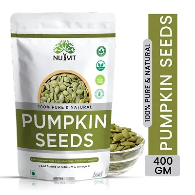 Nutvit Organic Raw  Unroasted Pumpkin Seeds | Immunity Booster and Fiber Rich Superfood | Rich Source of Omega 3 | Highly Nutritious Snack | Rich in Protein, Dietary Fibre, Zinc  Magnesium - 400 G