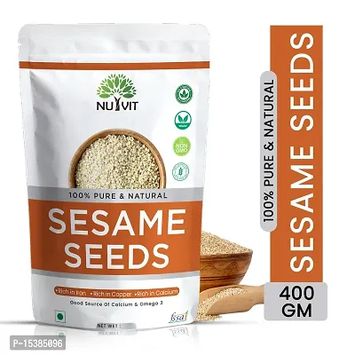 Nutvit Organic White Sesame Seeds / White till for Protein , Fiber , Vitamin and essential Nutritions (Raw Seeds) (400 g)-thumb0