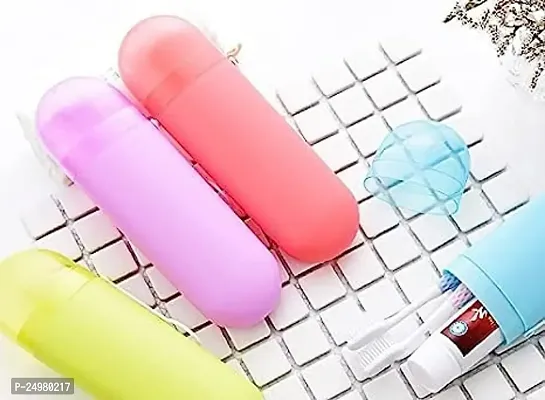 Mystte Capsule Shape Travel Toothbrush Toothpaste Case Holder l Plastic Toothbrush Storage Holder (Multi-Color, 2 Piece)-thumb5