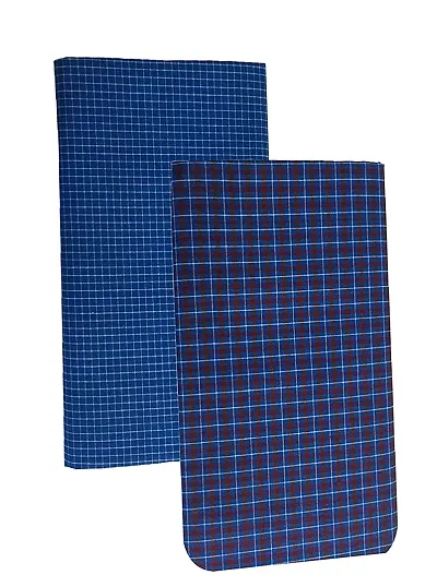Mystte Cotton Lungis for Men Blue Colour Checks 2Mts (Pack of 2 Piece)