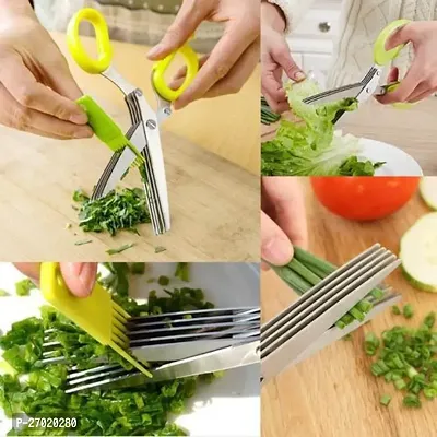 5 Blade vegetable scissors for kitchen I Herb vegetables Chopping Scissor + Cleaning Brush Multicolor (Pack of 1)-thumb0