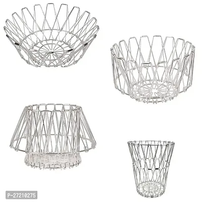 Mystte Folding Stainless Steel Fruit Basket | Hollow Multifunctional Fruit Basket Storage Basket | Modern Shape Changeable Craft Foldable Fruit Basket | 8 Shapes Steel Bowl Pack of 1