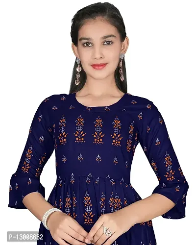 T4YOU Girls Printed A-line Kurta Blue-thumb4