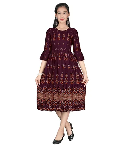 T4YOU Girls Rayon A-line Kurta (Purple)