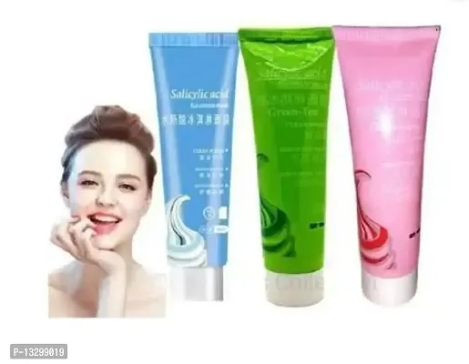 Salicylic Acid Green Tea Strawberry Ice Cream Mask Clean Pores Brighten and Whiten the Skin Pack of 3  (360 ml)