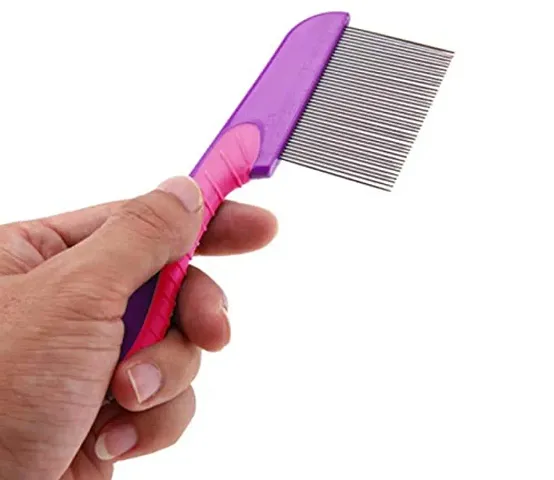 Frackson Multicolor Long Handle Long Bristles Lice Treatment Comb for Head Lice/Nit Lice Egg Removal Stainless steel Long Teeth For Men Women (Pack of 1)