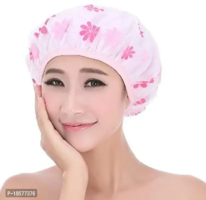 Plastic Printed Shower Cap 1 Piece with Elastic Band for Men Women and Children (Multicolour)-thumb2