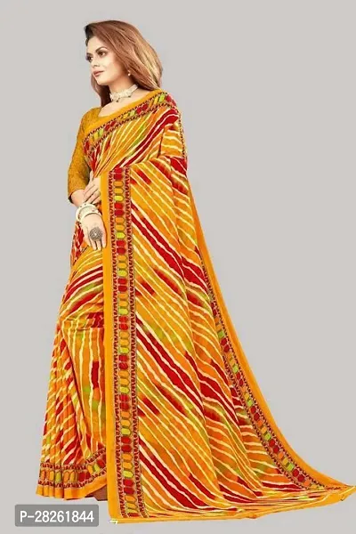 Stylish Georgette Yellow Printed Saree With Blouse Piece-thumb3