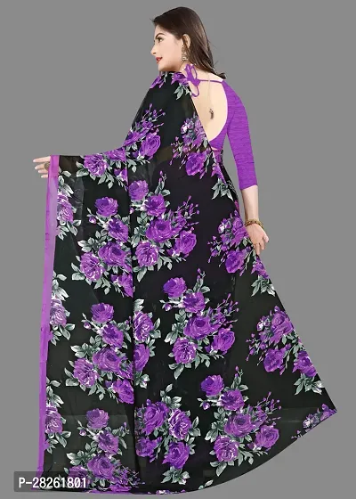 Stylish Georgette Purple Printed Saree With Blouse Piece-thumb3