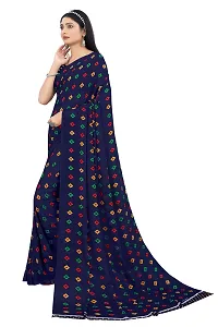 Stylish Georgette Navy Blue Printed Saree With Blouse Piece-thumb1