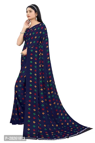 Stylish Georgette Navy Blue Printed Saree With Blouse Piece-thumb2