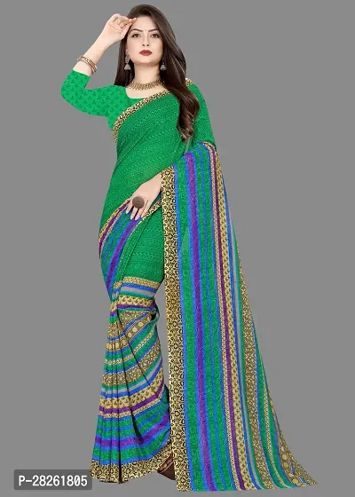 Stylish Georgette Green Printed Saree With Blouse Piece-thumb0