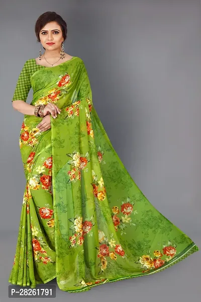 Stylish Georgette Green Printed Saree With Blouse Piece-thumb0