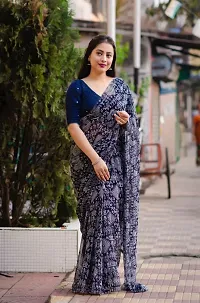 Stylish Georgette Blue Printed Saree With Blouse Piece-thumb1