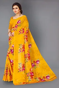 Stylish Georgette Yellow Printed Saree With Blouse Piece-thumb1