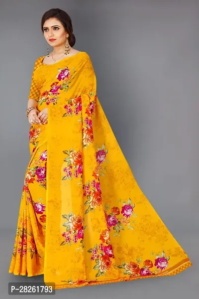 Stylish Georgette Yellow Printed Saree With Blouse Piece-thumb2