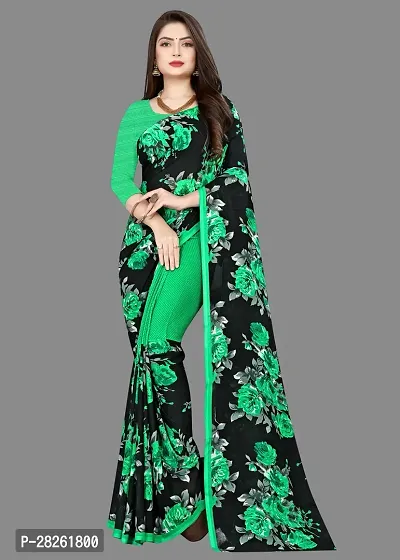 Stylish Georgette Green Printed Saree With Blouse Piece-thumb0