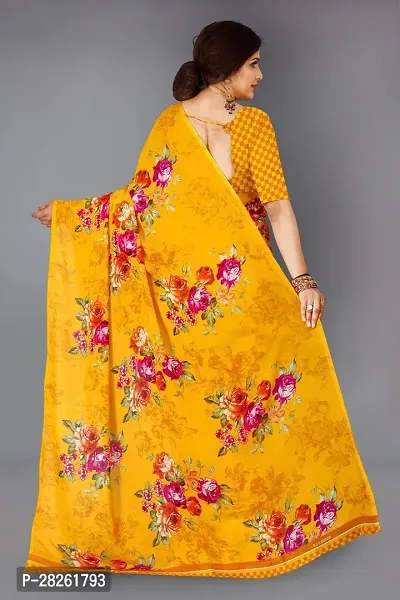 Stylish Georgette Yellow Printed Saree With Blouse Piece-thumb3