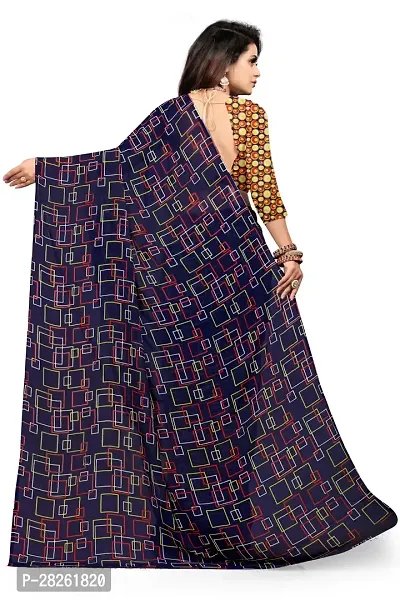 Stylish Georgette Navy Blue Printed Saree With Blouse Piece-thumb3