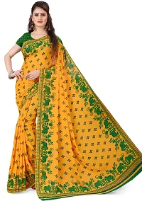 Stylish Georgette Yellow Printed Saree With Blouse Piece-thumb1