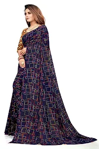 Stylish Georgette Navy Blue Printed Saree With Blouse Piece-thumb1