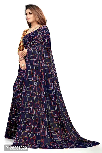 Stylish Georgette Navy Blue Printed Saree With Blouse Piece-thumb2