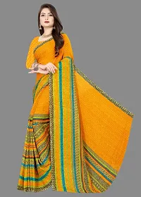 Stylish Georgette Yellow Printed Saree With Blouse Piece-thumb1