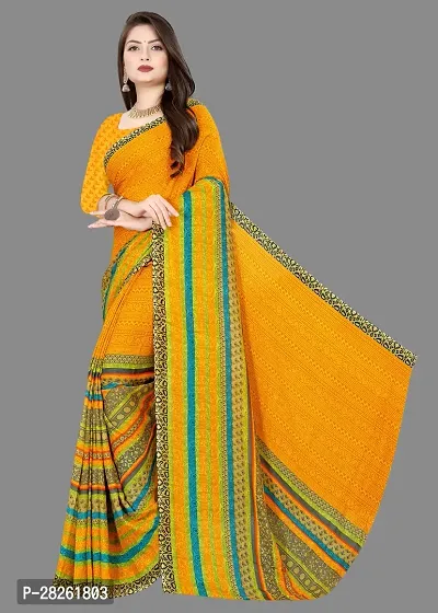 Stylish Georgette Yellow Printed Saree With Blouse Piece-thumb2