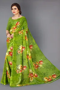 Stylish Georgette Green Printed Saree With Blouse Piece-thumb1