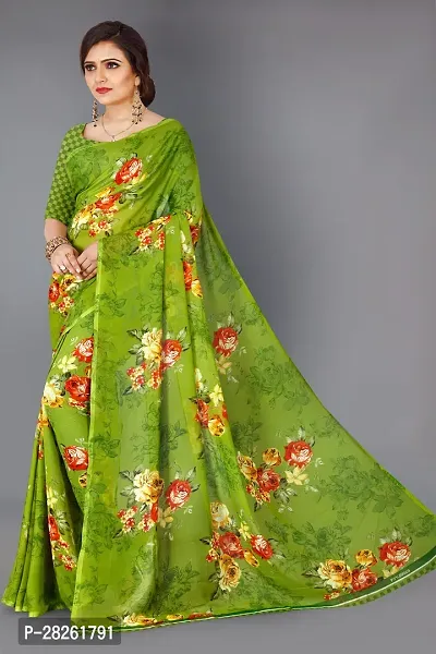 Stylish Georgette Green Printed Saree With Blouse Piece-thumb2