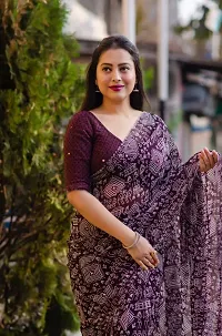 Stylish Georgette Purple Printed Saree With Blouse Piece-thumb1