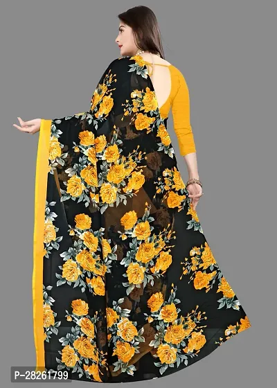 Stylish Georgette Yellow Printed Saree With Blouse Piece-thumb3