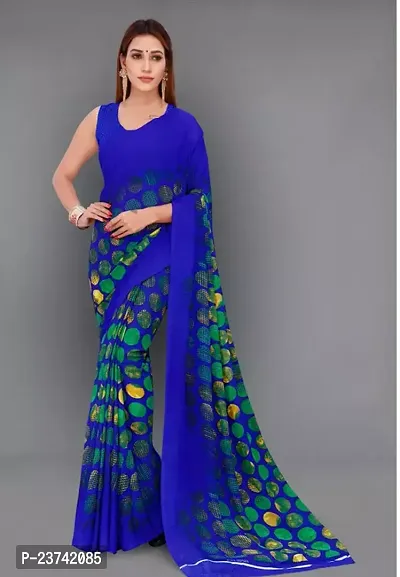 Stylish Georgette Blue Printed Saree with Blouse piece-thumb0