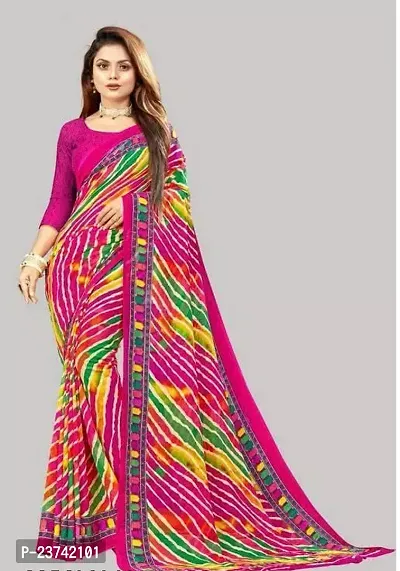 Stylish Georgette Pink Printed Saree with Blouse piece