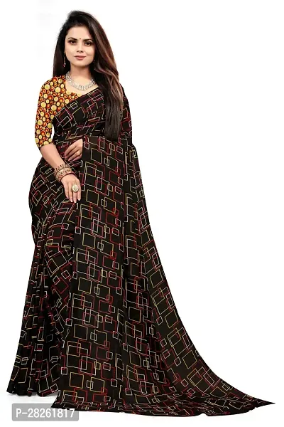 Stylish Georgette Black Printed Saree With Blouse Piece