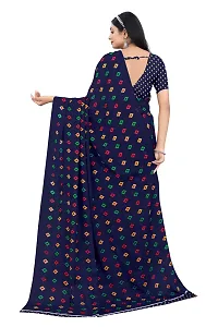 Stylish Georgette Navy Blue Printed Saree With Blouse Piece-thumb2