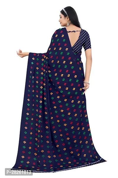 Stylish Georgette Navy Blue Printed Saree With Blouse Piece-thumb3