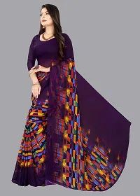 Stylish Georgette Purple Printed Saree With Blouse Piece-thumb1