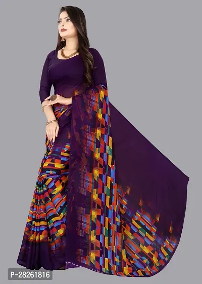 Stylish Georgette Purple Printed Saree With Blouse Piece-thumb2