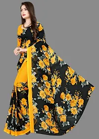 Stylish Georgette Yellow Printed Saree With Blouse Piece-thumb1