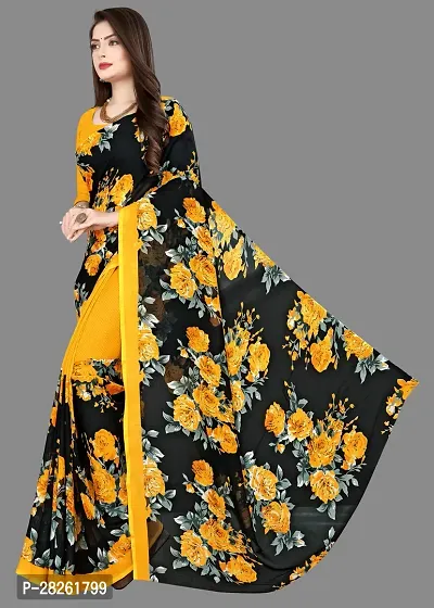 Stylish Georgette Yellow Printed Saree With Blouse Piece-thumb2