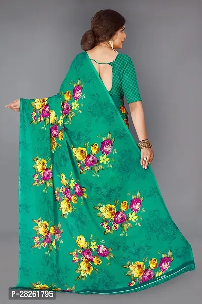 Stylish Georgette Teal Printed Saree With Blouse Piece-thumb3